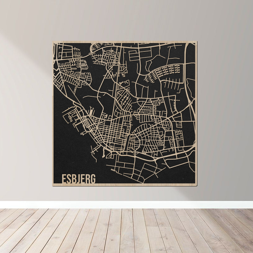 Esbjerg - Bykort plakat i træ