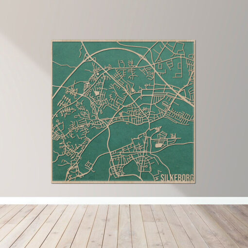 Silkeborg - Bykort plakat i træ