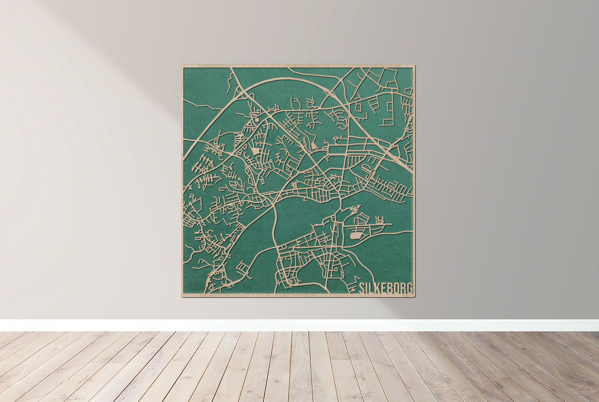 Silkeborg - Bykort plakat i træ
