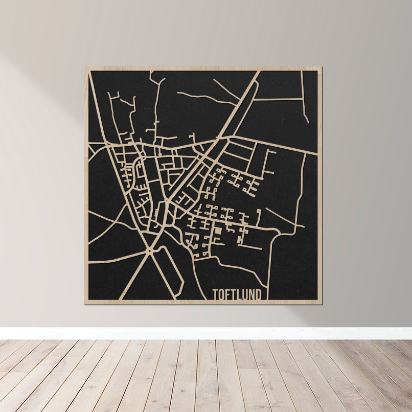 Toftlund - Bykort plakat i træ